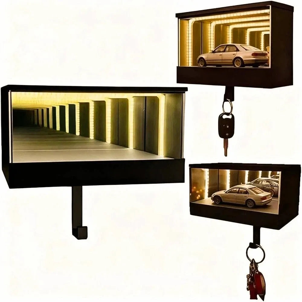 Creative Garage Key Holder Multifunctional with LED Light Wall Mount Key Storage Rack Space-saving Mirrior Fun Key Organizer